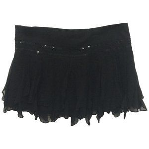 NWT Womens Size 8 LF Millau Black Silk Blend Sequin Bands Ruffle Mini Skirt